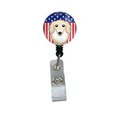 Teachers Aid American Flag & Longhair Creme Dachshund Retractable Badge Reel TE256373